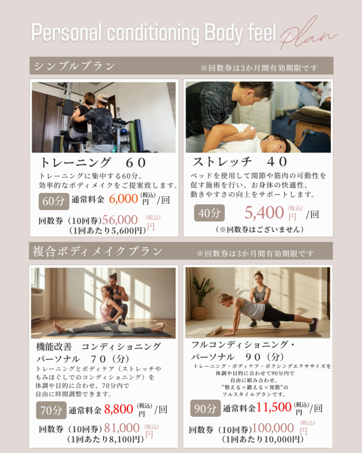 千葉市幕張・幕張本郷・海浜幕張パーソナルジムBodyfeelの料金表